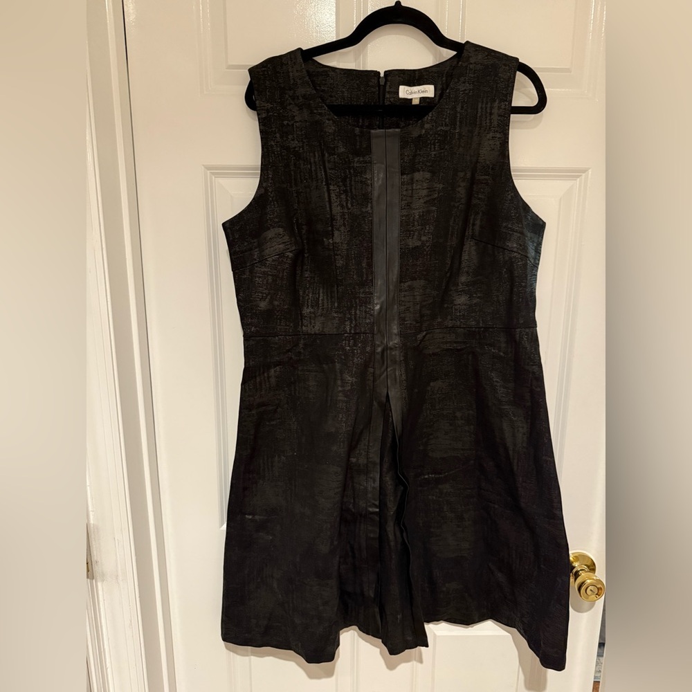 Calvin Klein Textured Black Dress, with faux leather panel
